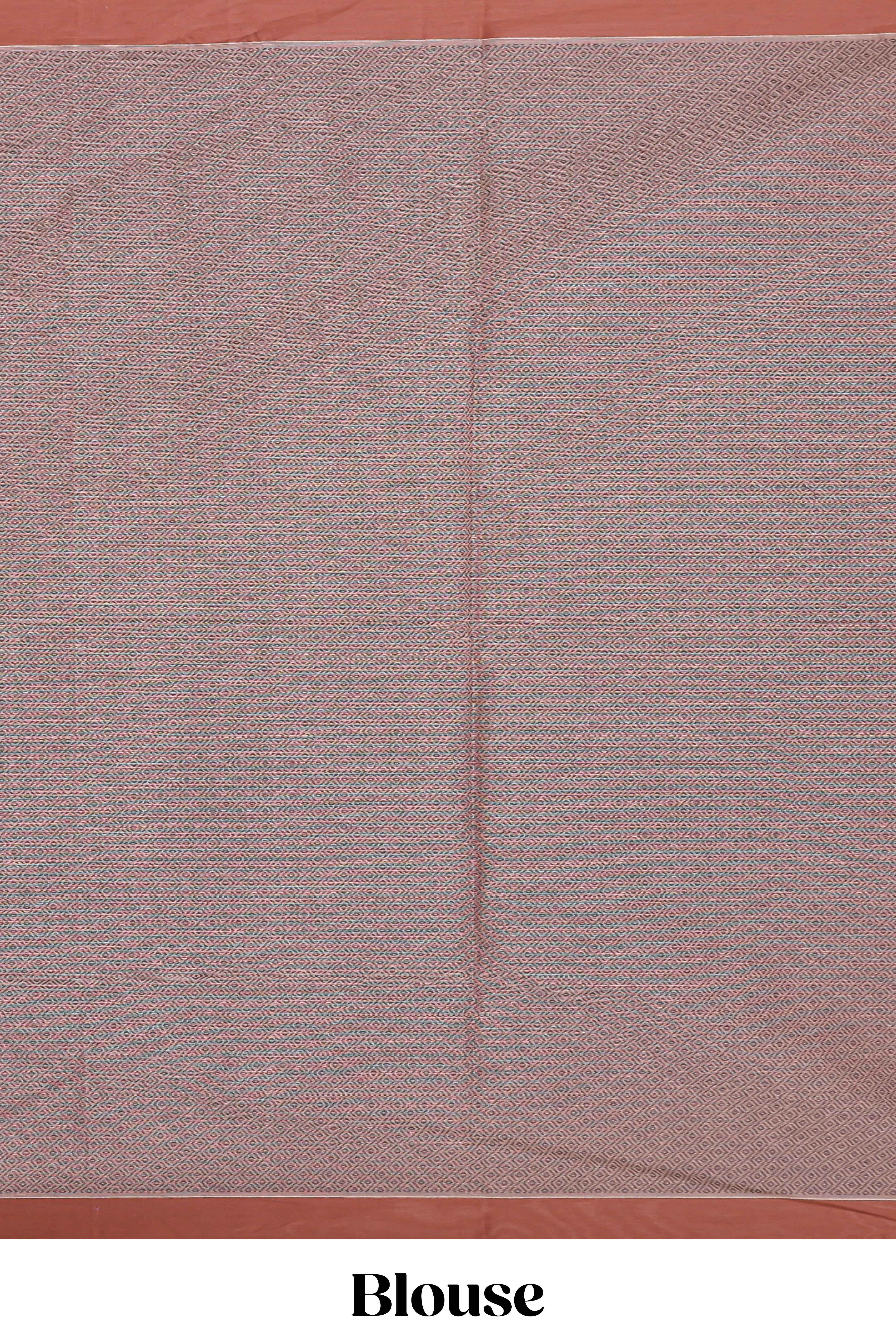 Dusty peach floral designed kovai cotton saree with contrast border and blouse