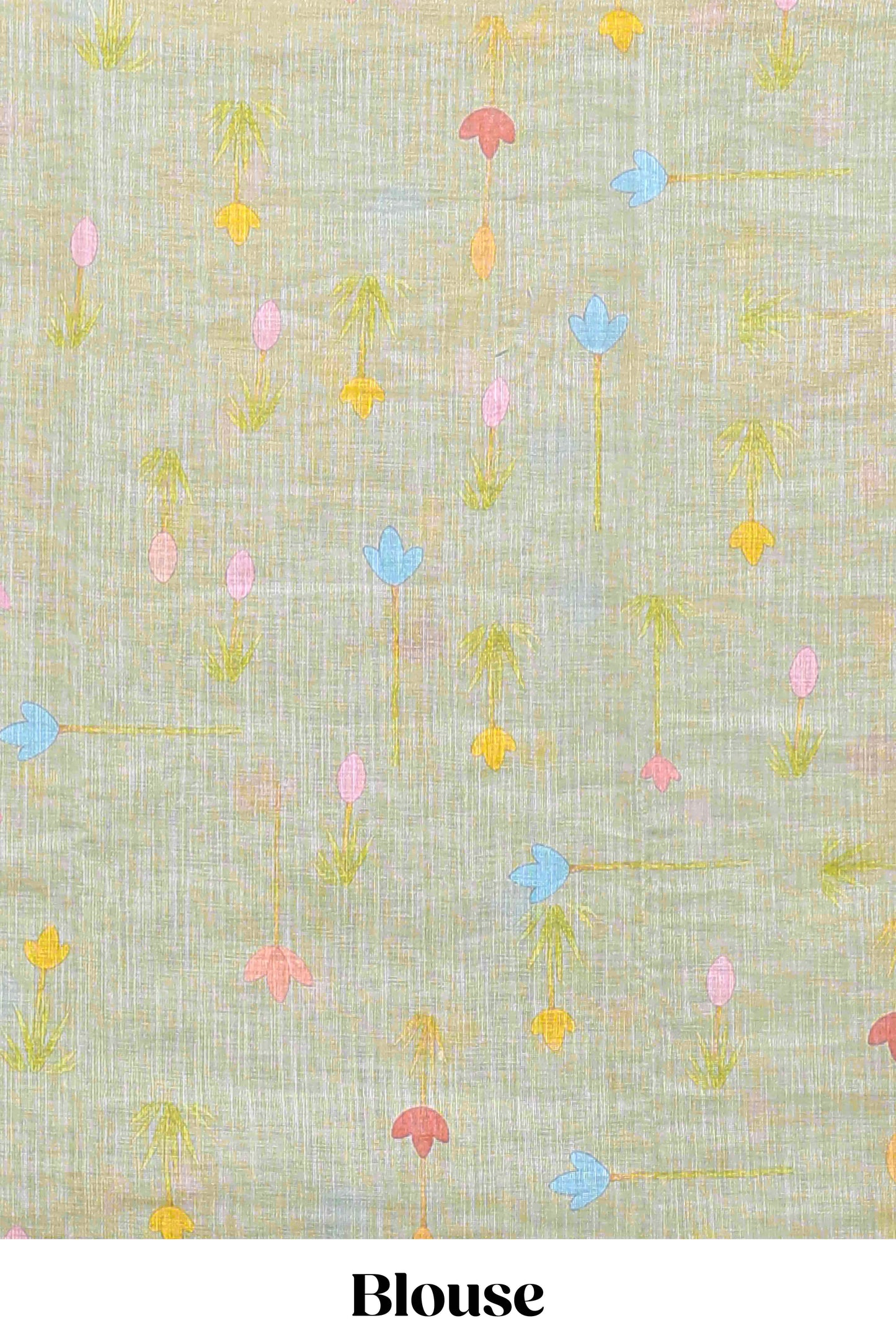 Light green floral design linen cotton saree with self zari border and matching blouse