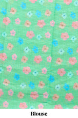 Green floral vines linen cotton saree with self zari border and matching blouse