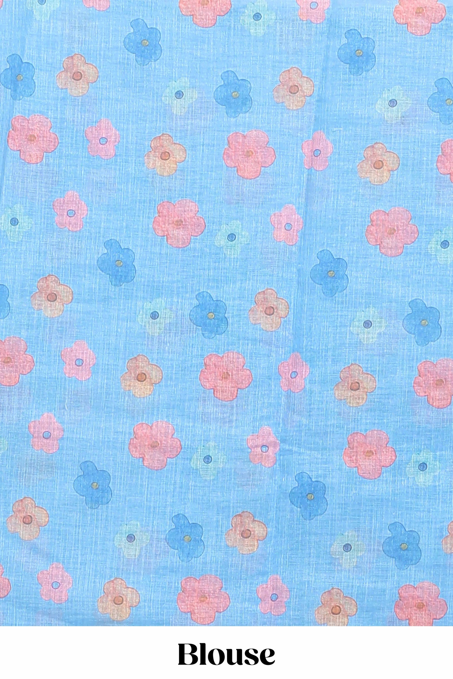 Blue floral vines linen cotton saree with self zari border and matching blouse