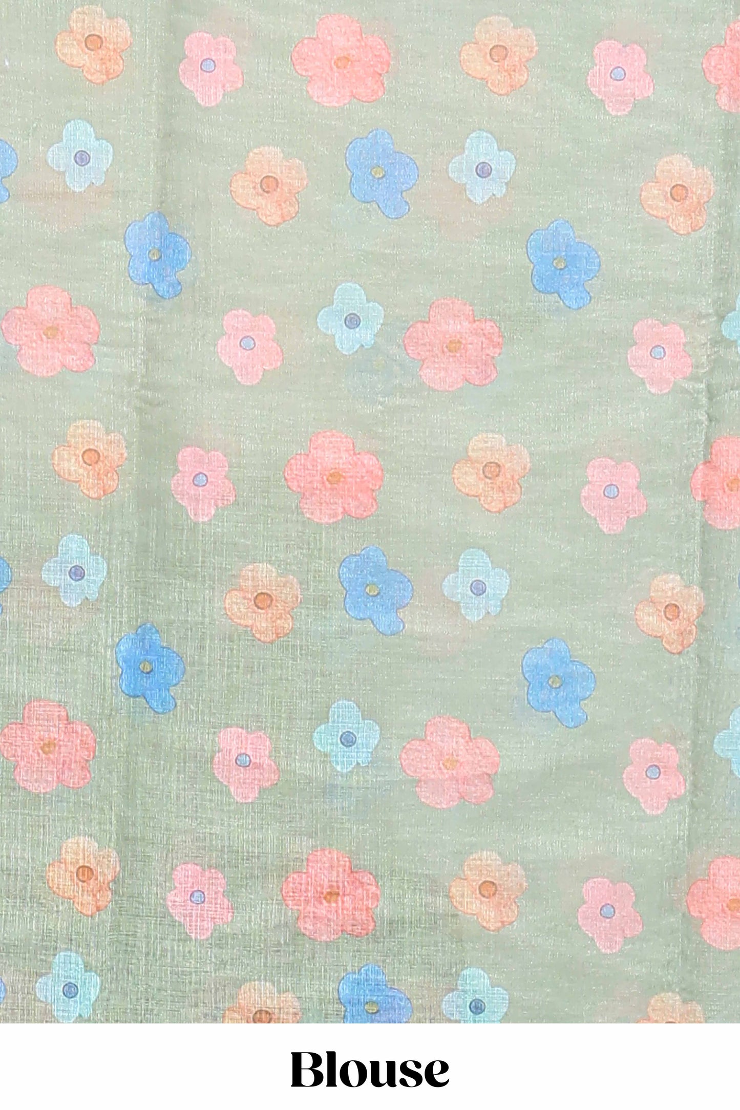 Green floral vines linen cotton saree with self zari border and matching blouse