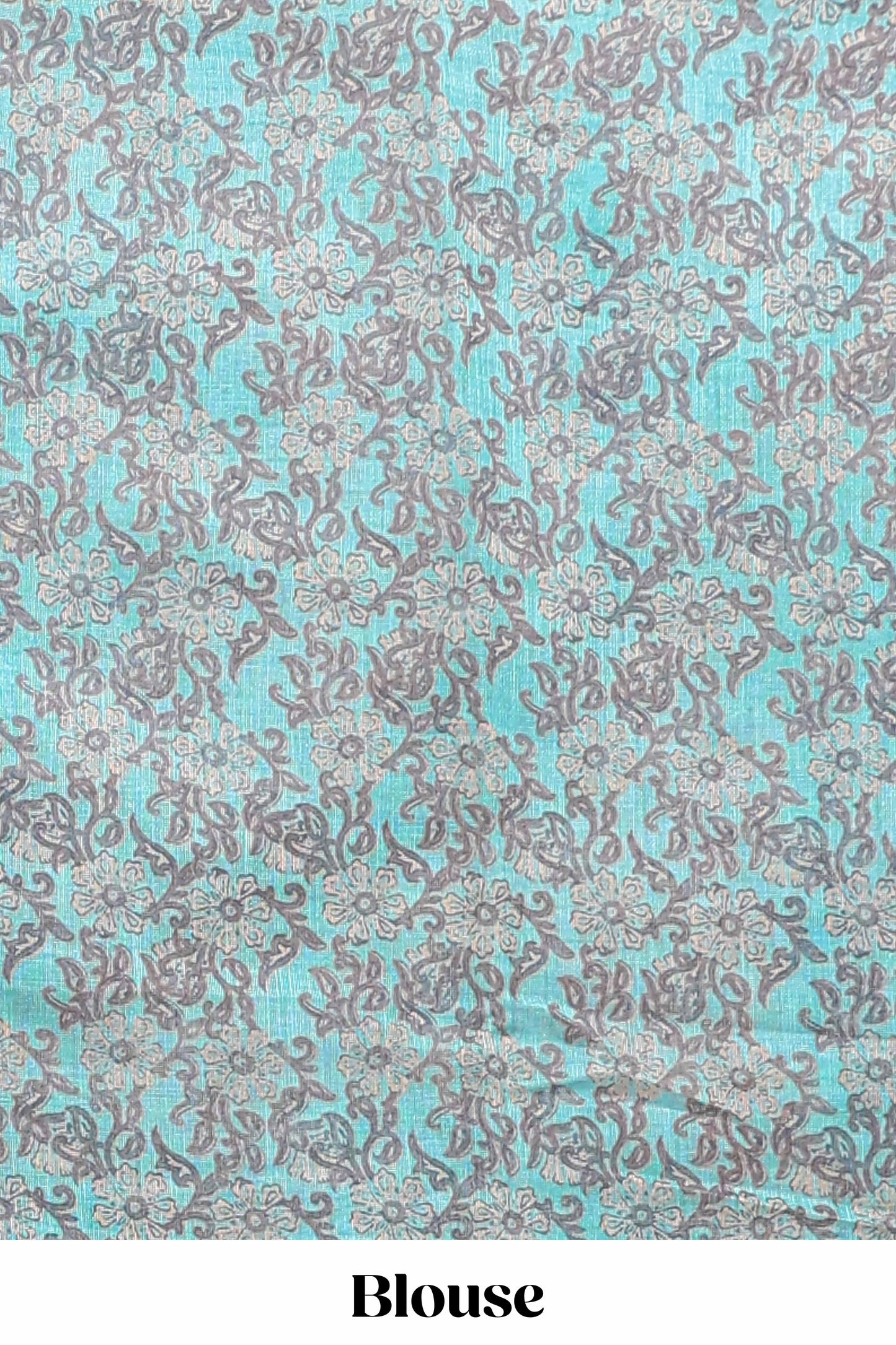 Beige linen cotton saree with blue shibori print, self zari border and floral design pallu