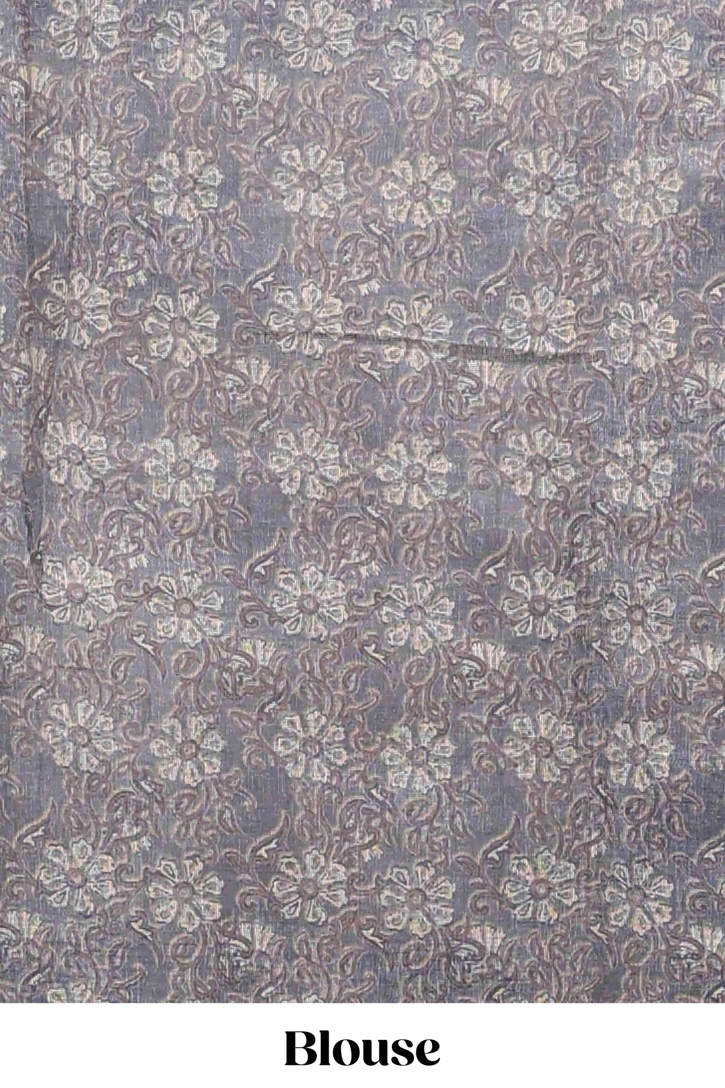 Beige linen cotton saree with grey shibori print, self zari border and floral design pallu