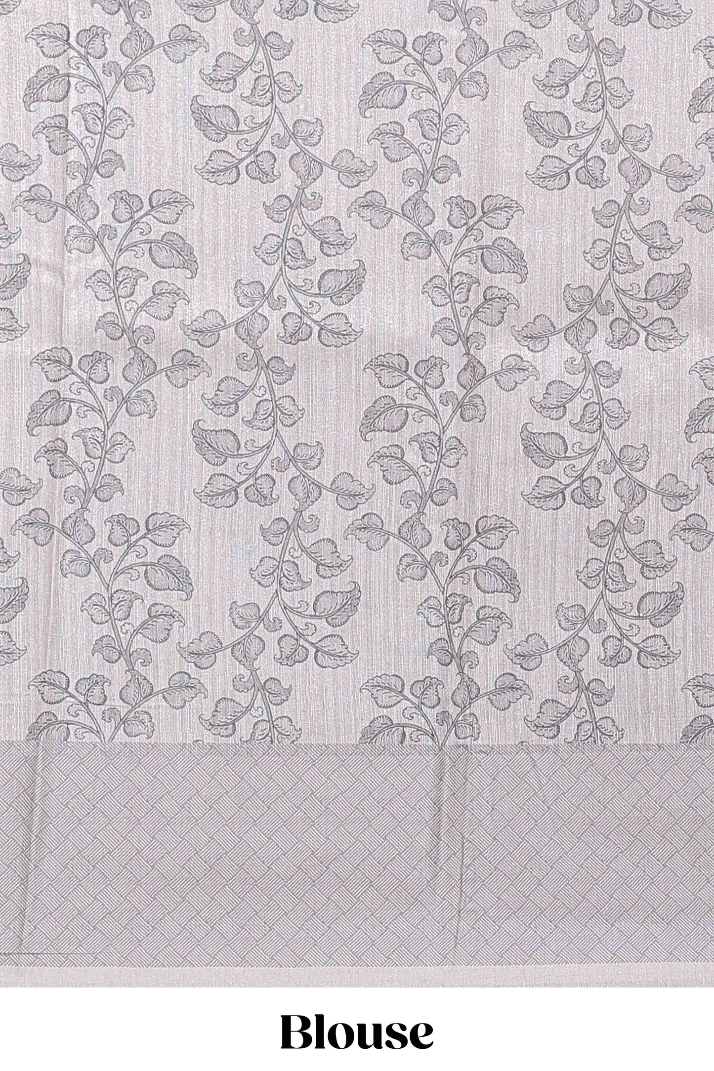 Hash white floral and peacock design linen cotton saree with contrast border and printed blouse