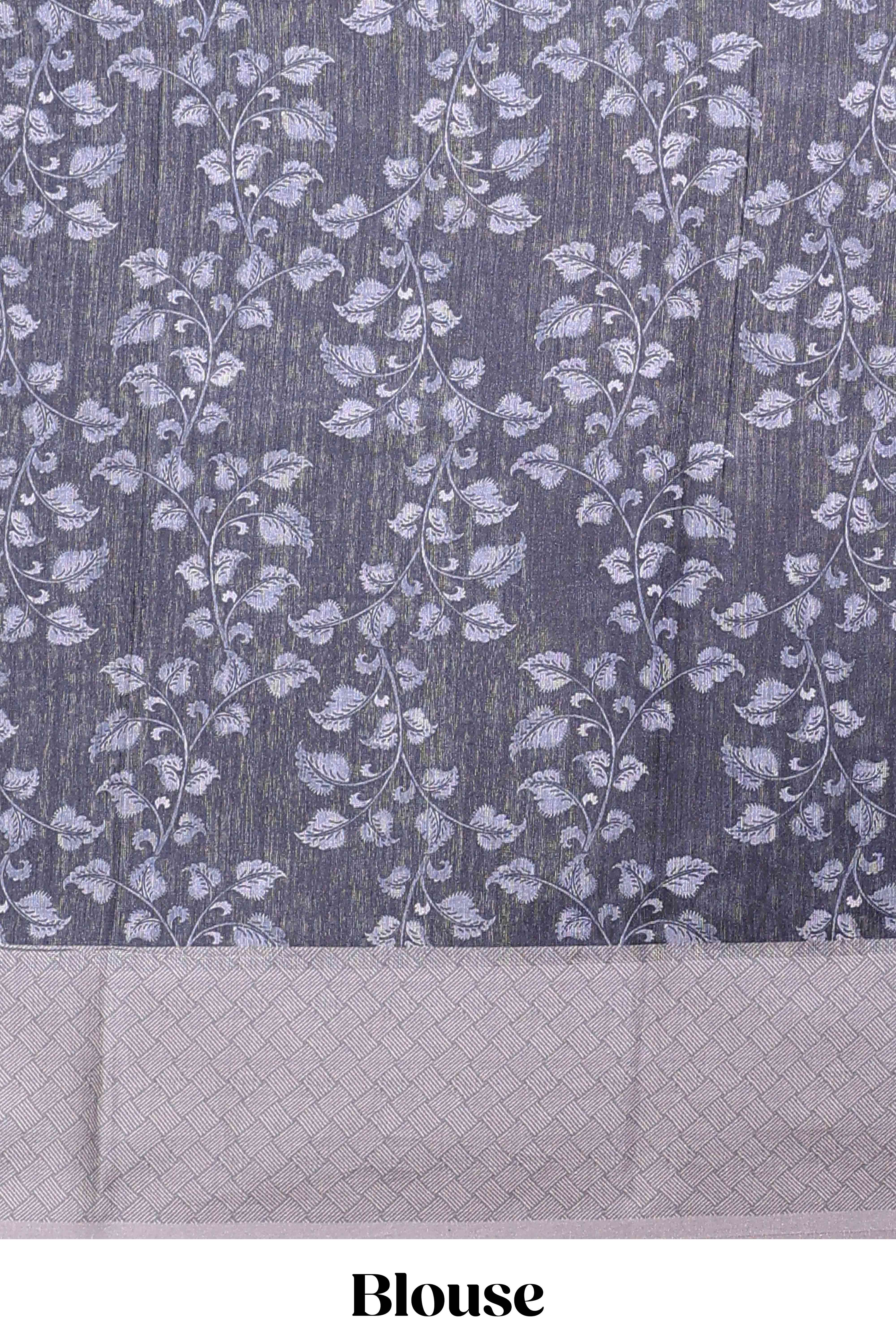 Black floral and peacock design linen cotton saree with contrast border and printed blouse