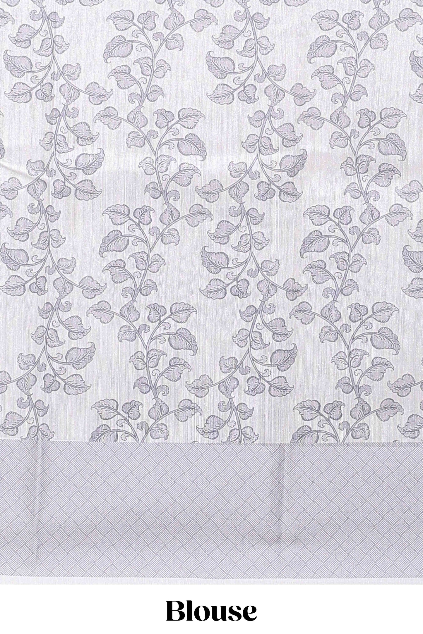 White floral and peacock design linen cotton saree with contrast border and printed blouse