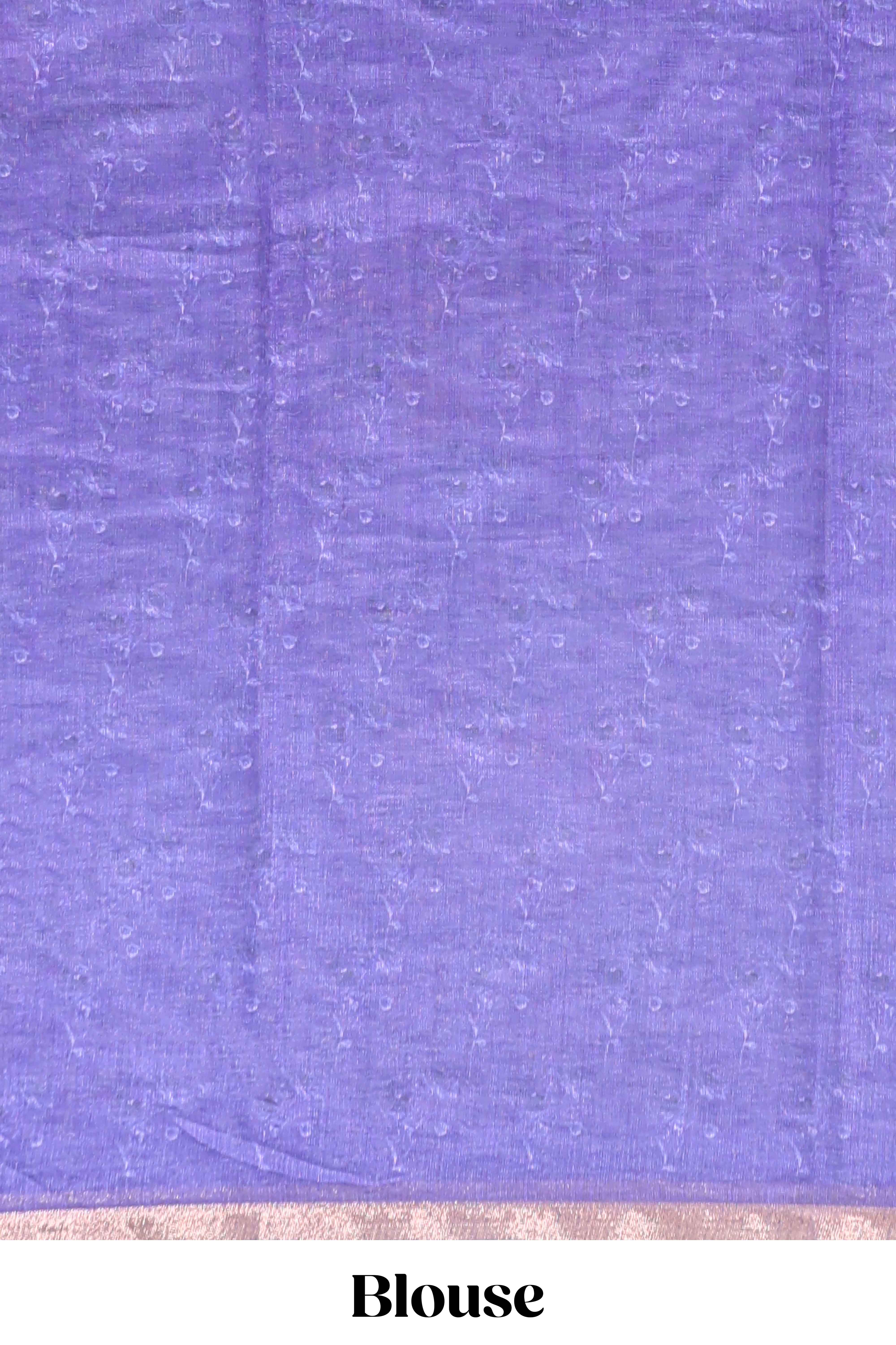 Lavender checked floral motifs linen cotton saree with self zari border matching blouse