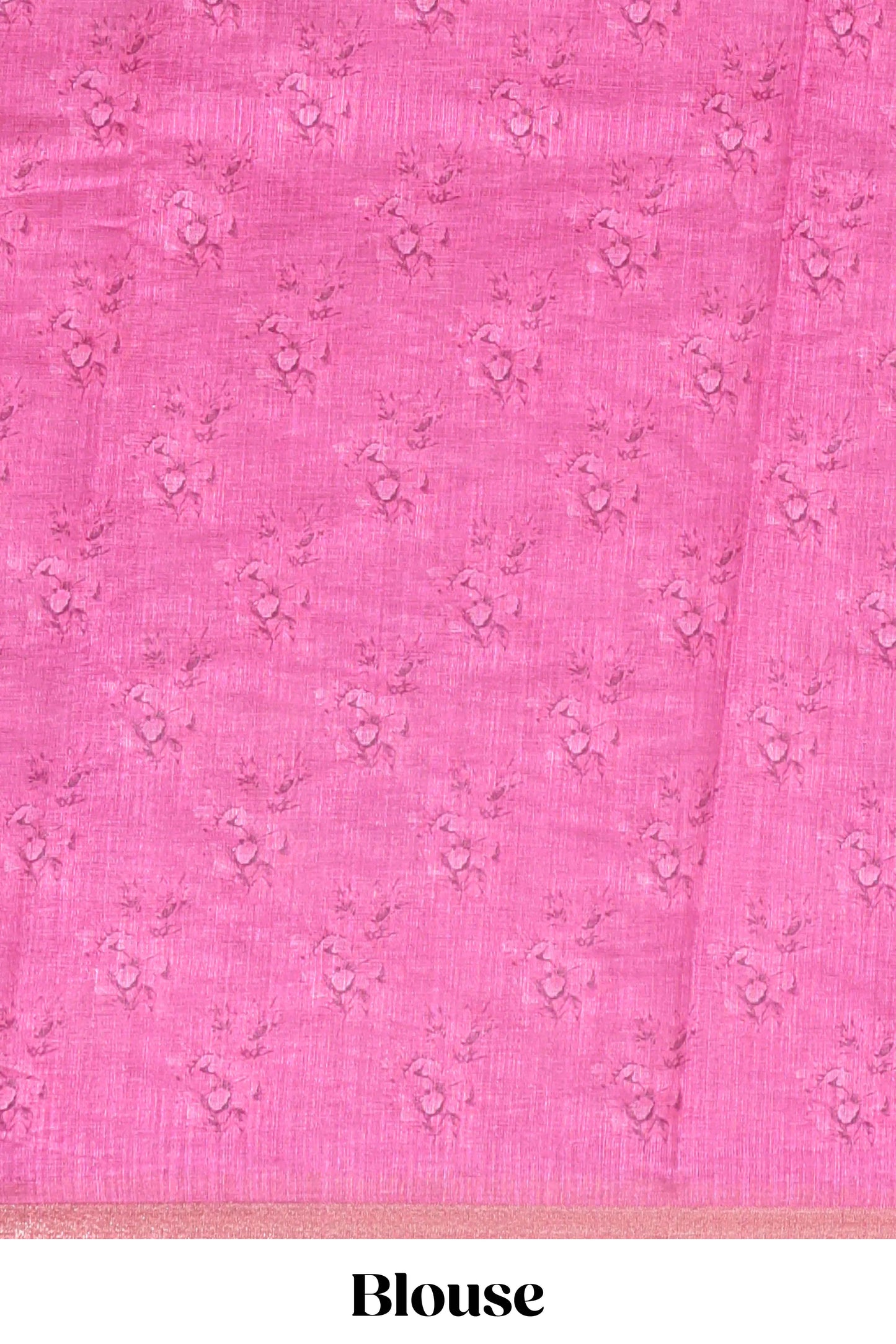 Pink checked floral motifs linen cotton saree with self zari border matching blouse