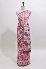 Peach shibori style classical dance muthirai design linen cotton saree with contrast border and blouse