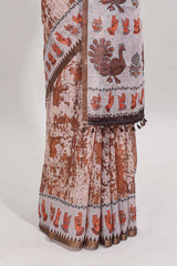 Brown shibori style classical dance muthirai design linen cotton saree with contrast border and blouse