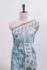 Turquoise blue shibori style classical dance muthirai design linen cotton saree with contrast border and blouse