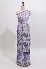 Lavender shibori style classical dance muthirai design linen cotton saree with contrast border and blouse