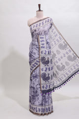 Lavender shibori style classical dance muthirai design linen cotton saree with contrast border and blouse