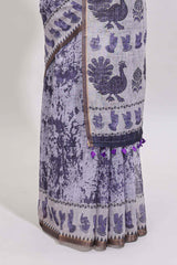 Lavender shibori style classical dance muthirai design linen cotton saree with contrast border and blouse