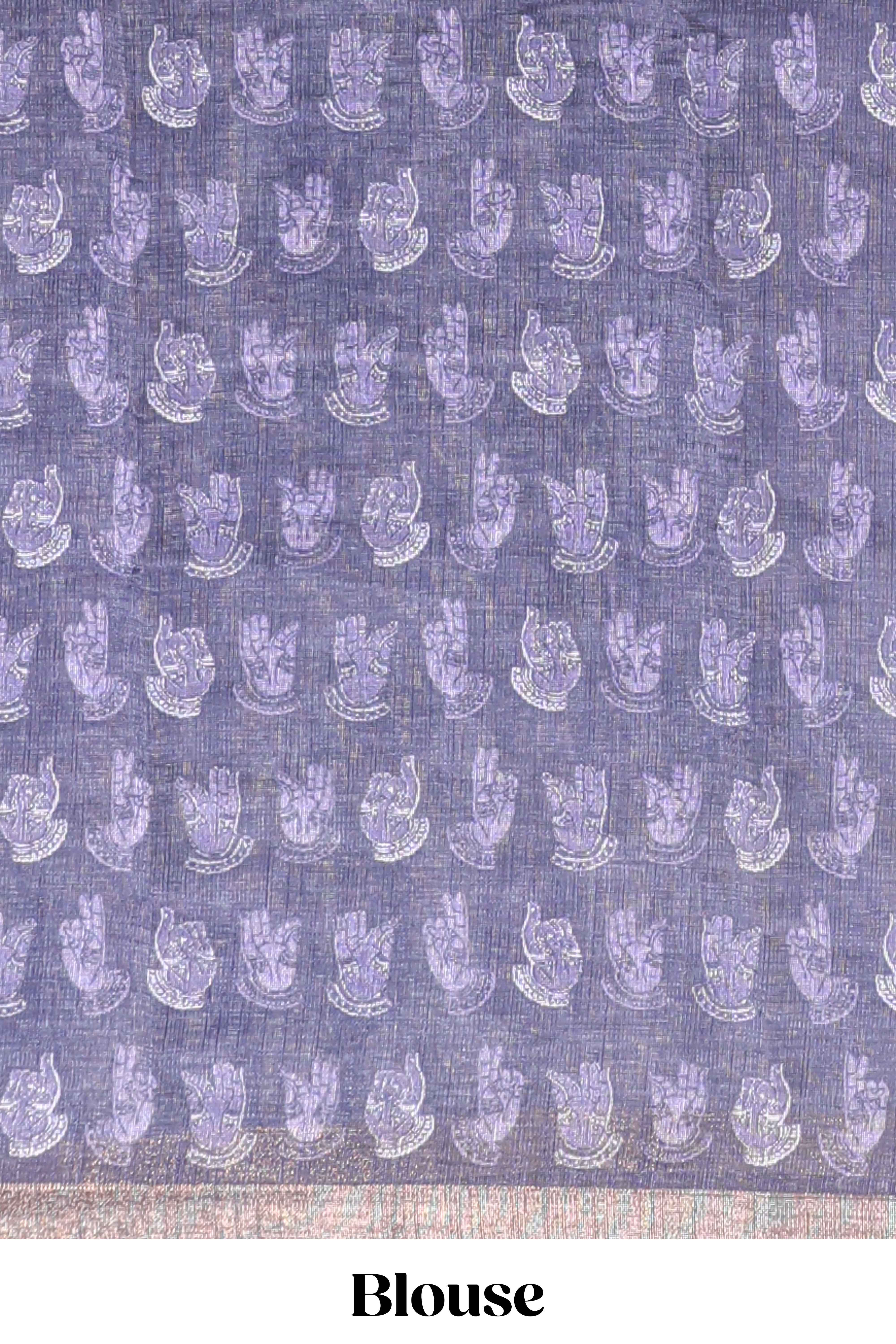 Lavender shibori style classical dance muthirai design linen cotton saree with contrast border and blouse
