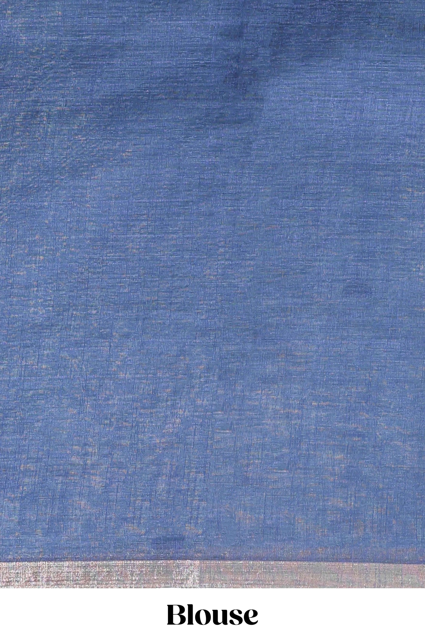 Blue floral design linen cotton saree with self zari border, matching pallu and contrast blouse