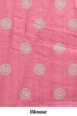 Onion pink mandala madhubani design linen cotton saree with self zari border and matching blouse