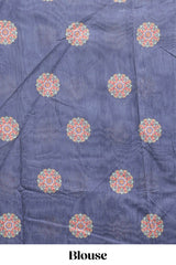 Dark blue mandala madhubani design linen cotton saree with self zari border and matching blouse