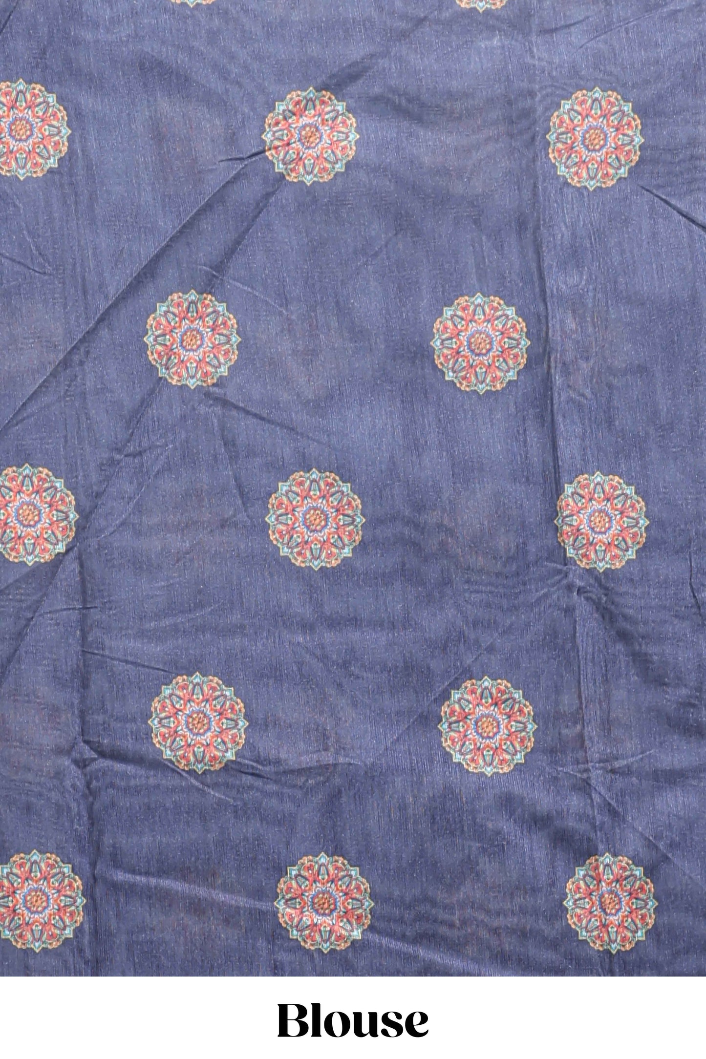 Dark blue mandala madhubani design linen cotton saree with self zari border and matching blouse