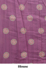 Purple mandala madhubani design linen cotton saree with self zari border and matching blouse