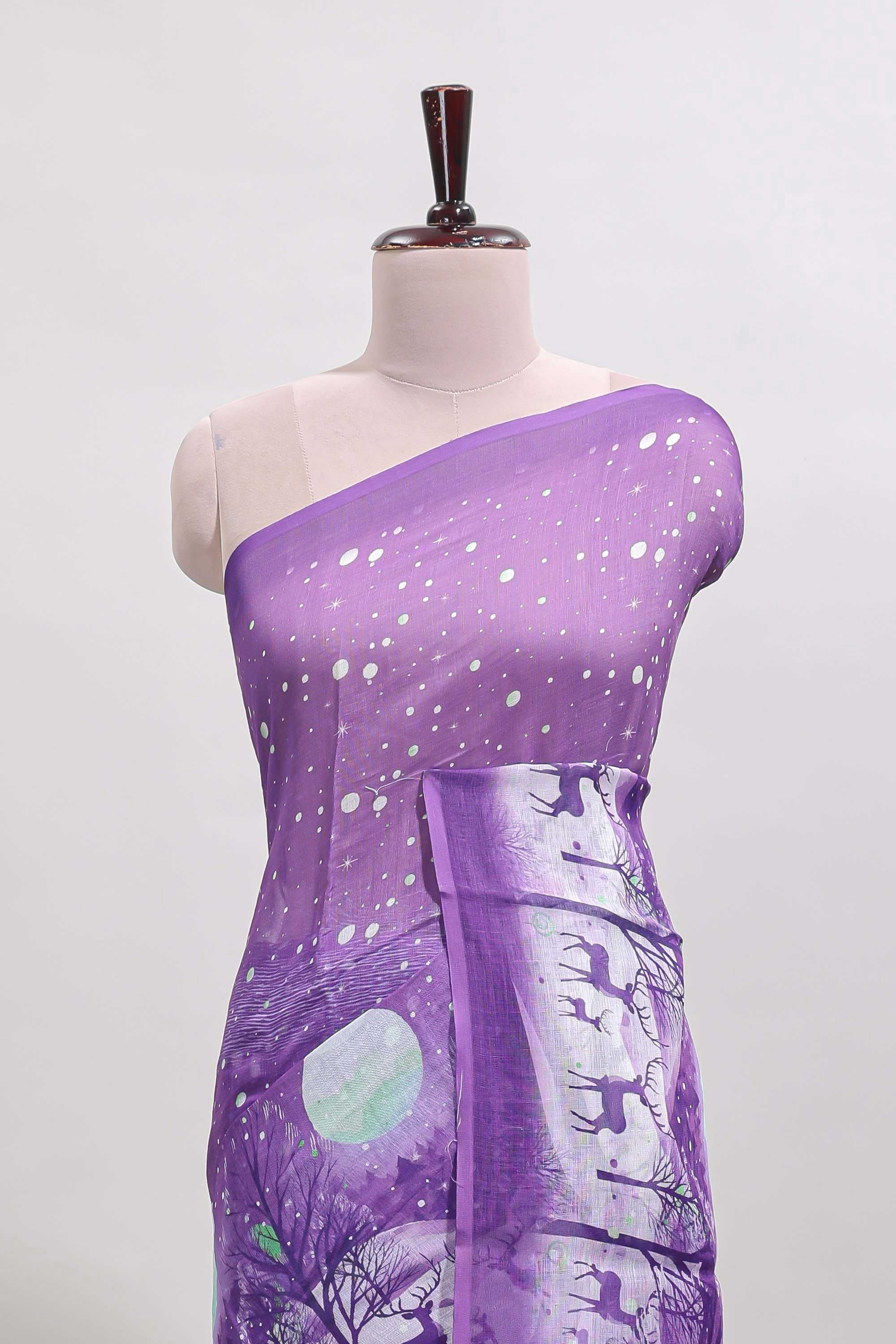 Lavender winter themed linen cotton saree with self border and matching blouse