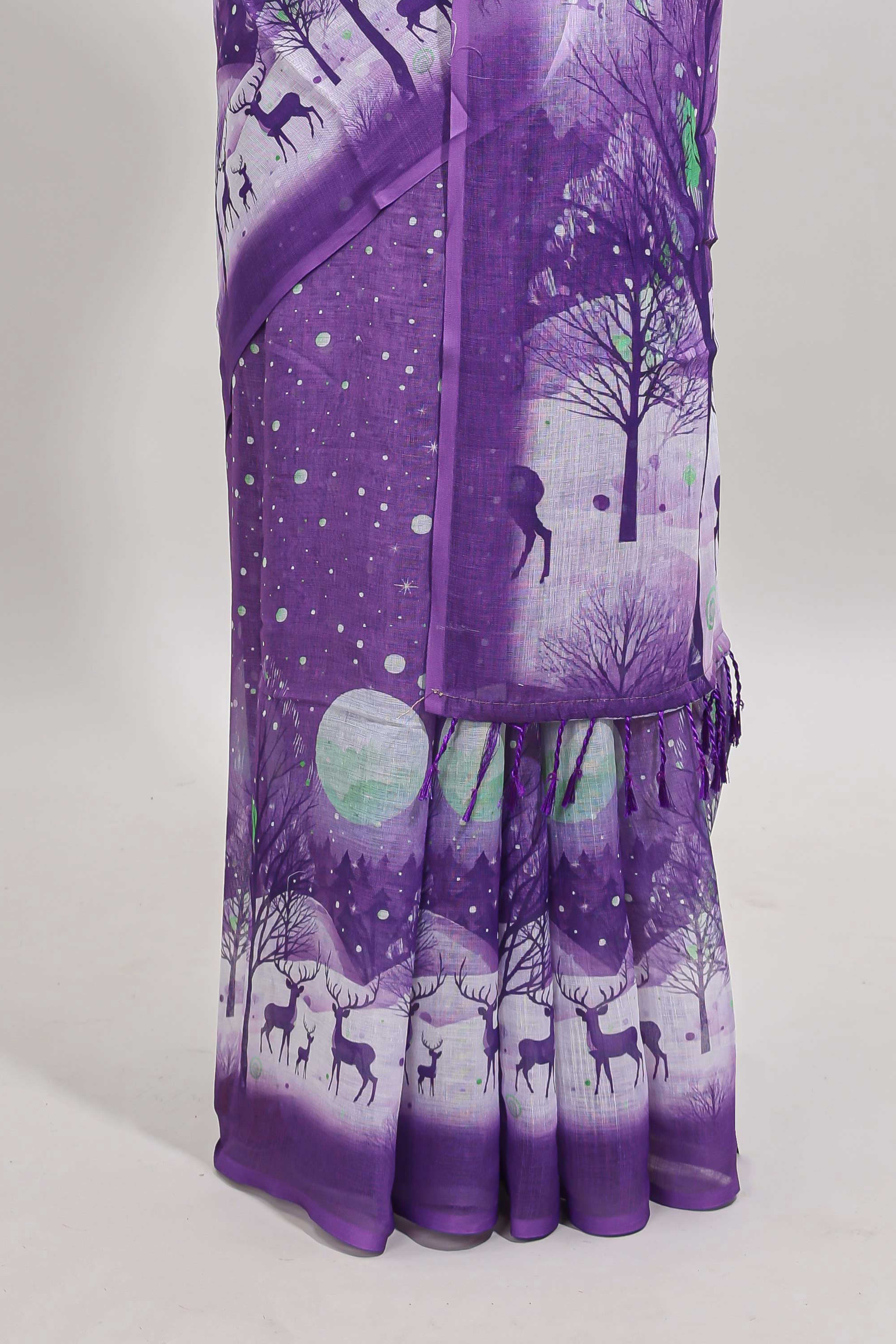 Lavender winter themed linen cotton saree with self border and matching blouse