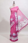Pink winter themed linen cotton saree with self border and matching blouse