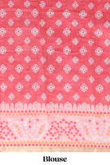 Pink shibori print motifs linen cotton saree with contrast border and matching blouse