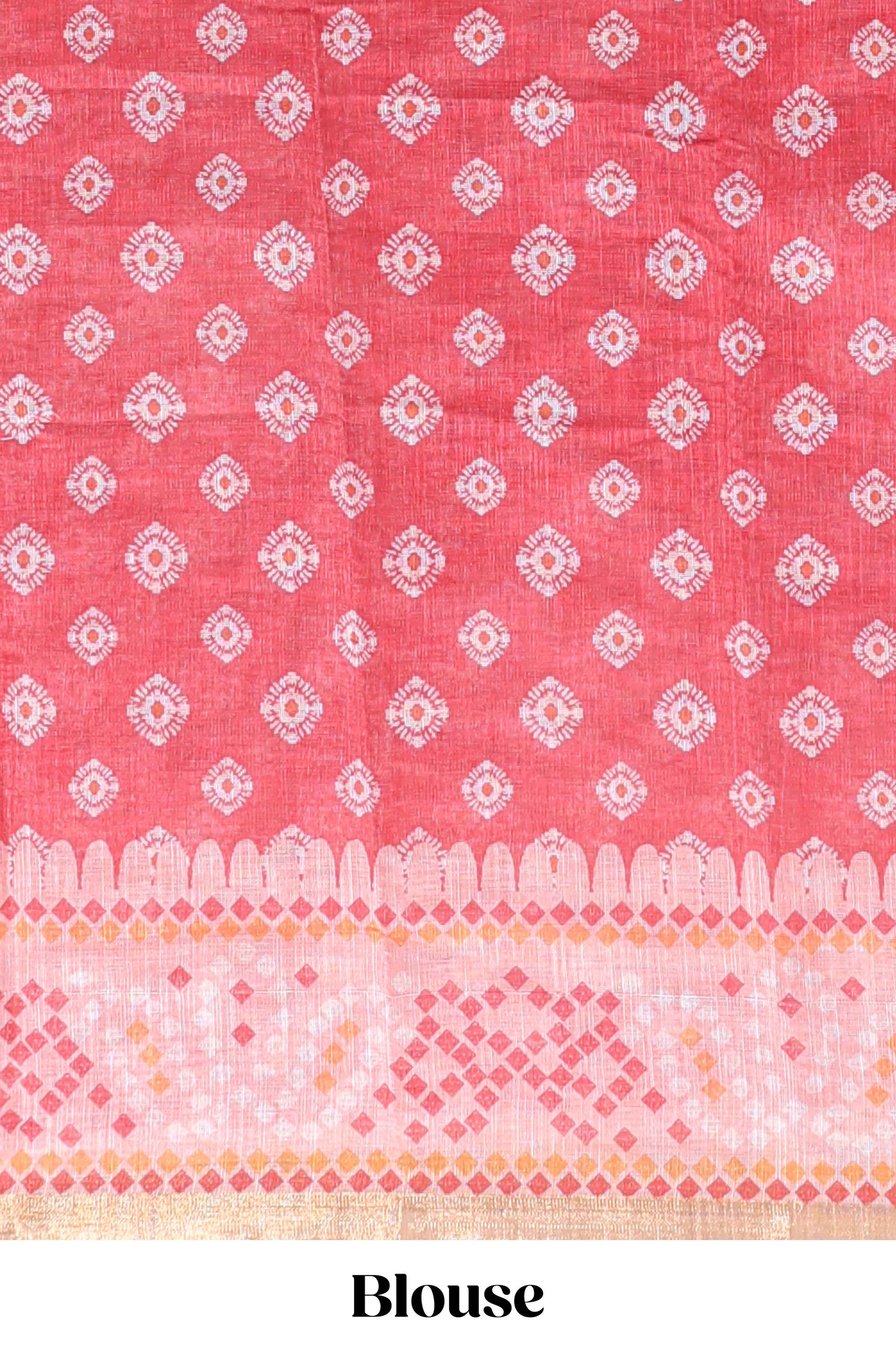 Pink shibori print motifs linen cotton saree with contrast border and matching blouse