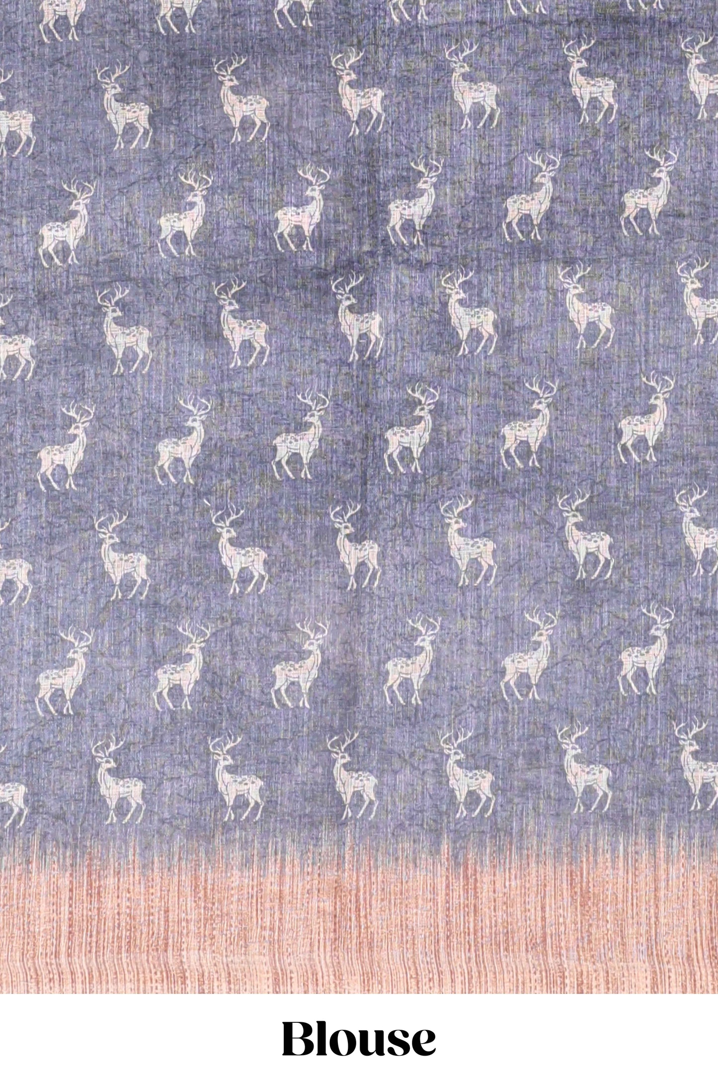 Grey floral & deer design motifs linen cotton saree with contrast border and matching printed blouse
