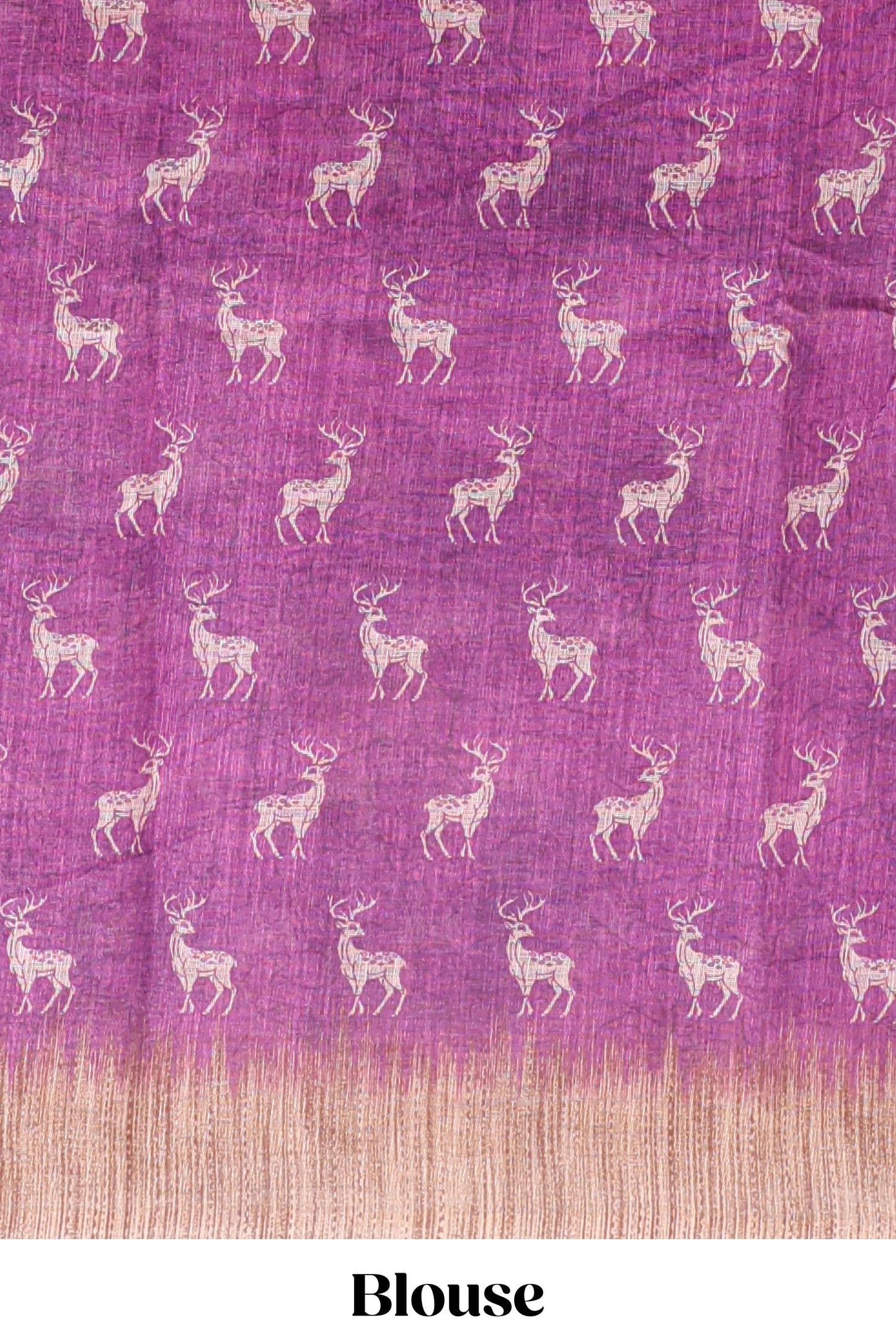 Pink floral & deer design motifs linen cotton saree with contrast border and matching printed blouse