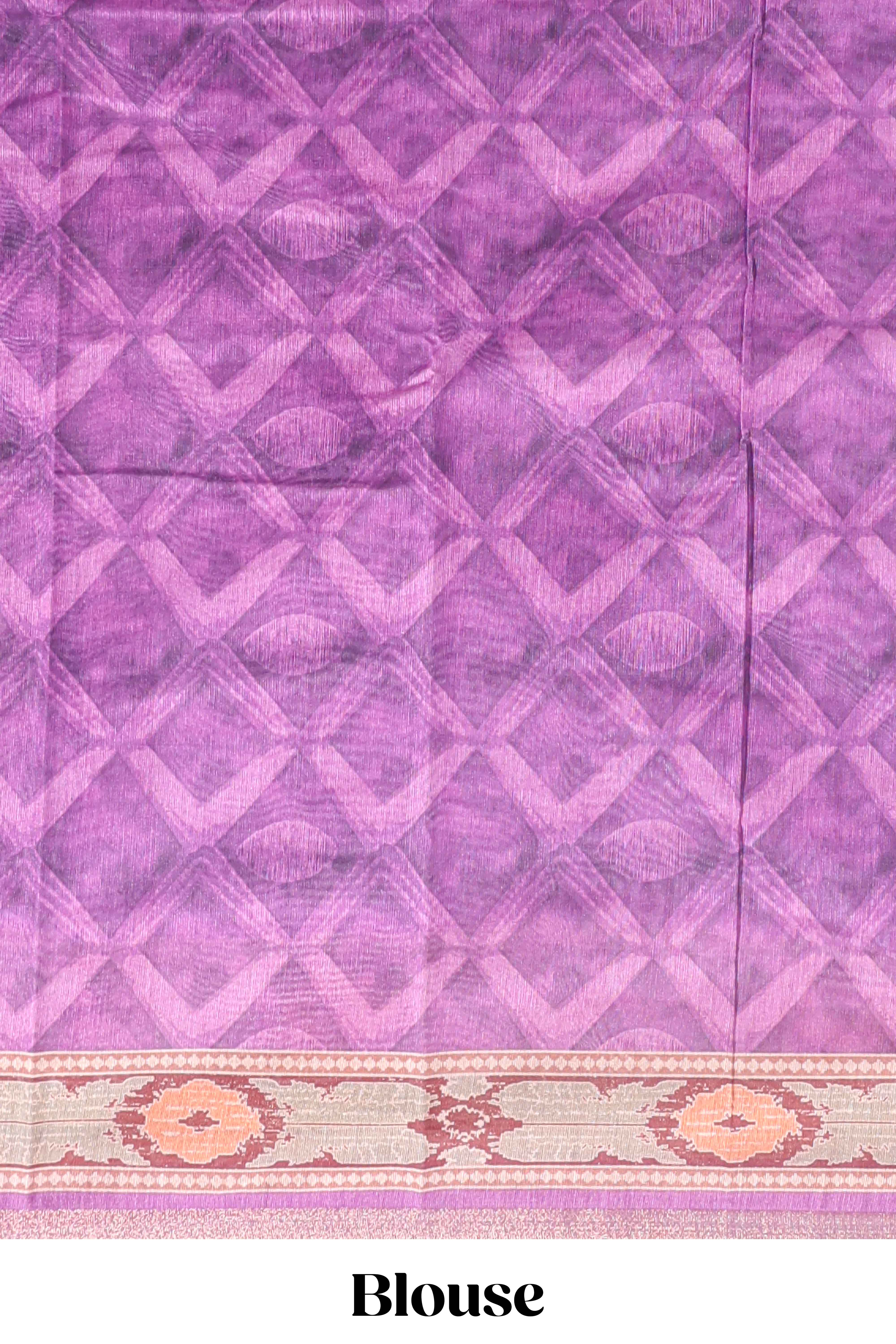 Purple geometric digital print linen cotton saree with self zari border and matching blouse