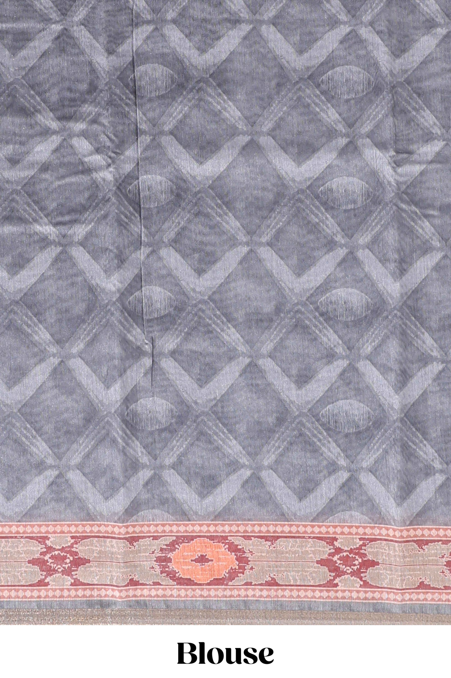 Grey geometric digital print linen cotton saree with self zari border and matching blouse