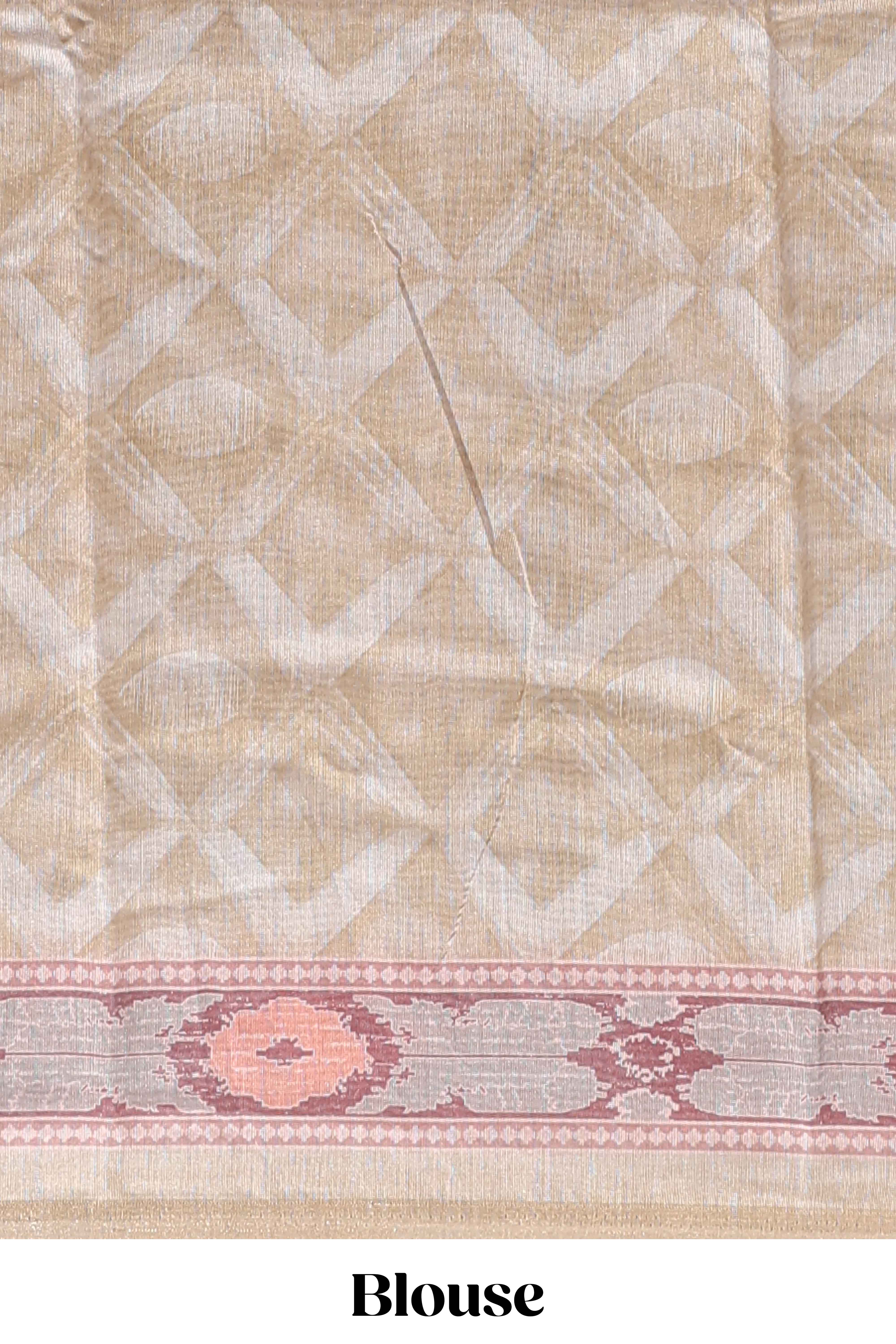 Olive green geometric digital print linen cotton saree with self zari border and matching blouse