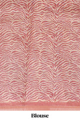 Peach pichwai cow prints & Zebra inspired pattern linen cotton saree with self zari border and matching blouse