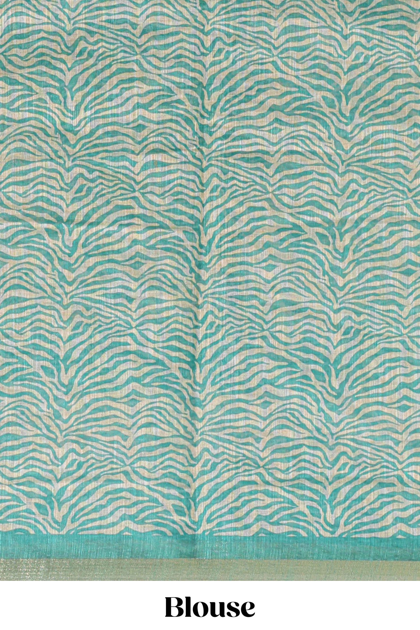Turquoise green pichwai cow prints & Zebra inspired pattern linen cotton saree with self zari border and matching blouse