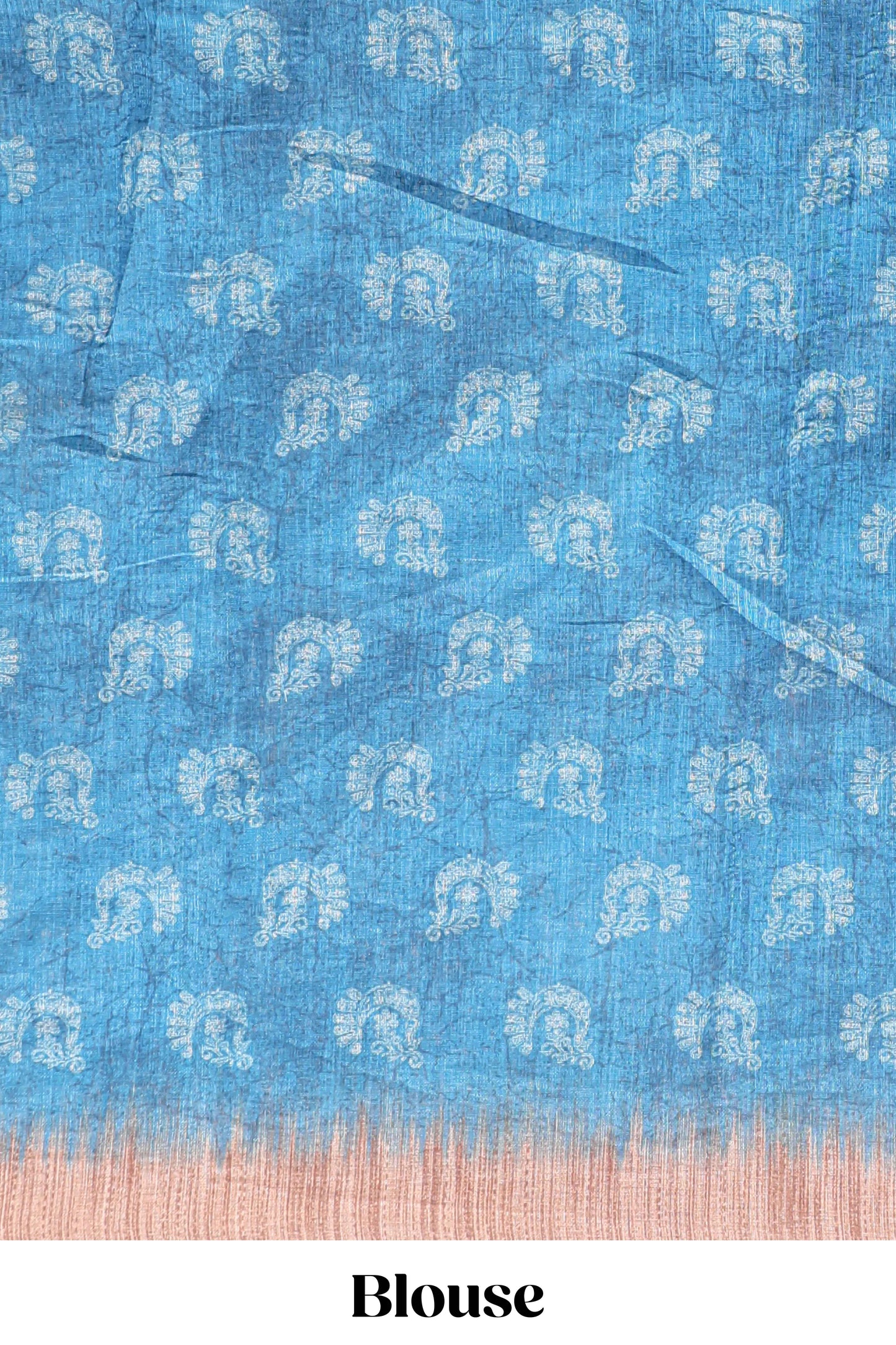 Blue peacock & floral motifs linen cotton saree with contrast border and matching blouse