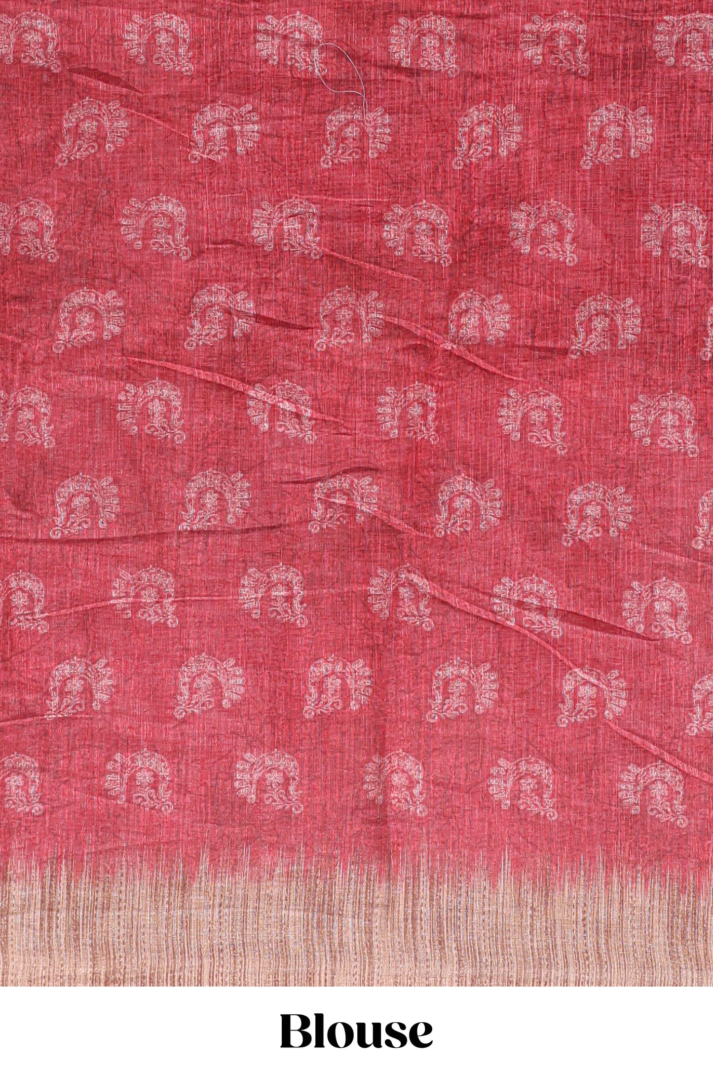 Red peacock & floral motifs linen cotton saree with contrast border and matching blouse