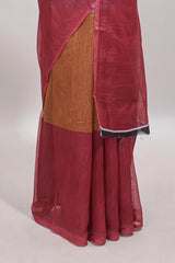 Borderless multi color dual shade plain linen cotton saree with contrast blouse