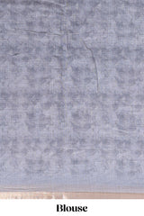 Grey floral design linen cotton saree with self zari border and matching blouse