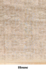 Beige floral design linen cotton saree with self zari border and matching blouse
