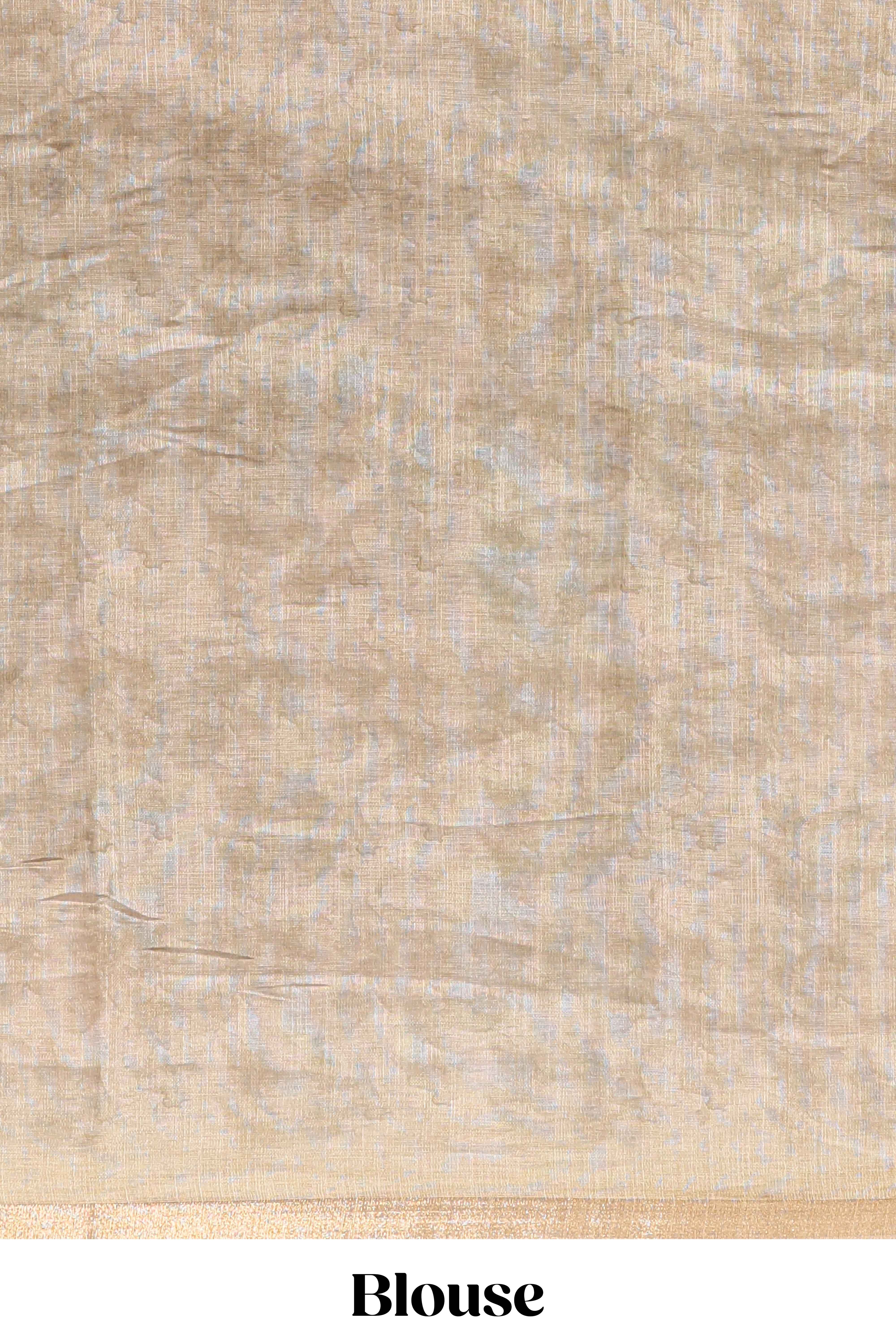 Beige floral design linen cotton saree with self zari border and matching blouse