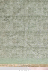 Green floral design linen cotton saree with self zari border and matching blouse