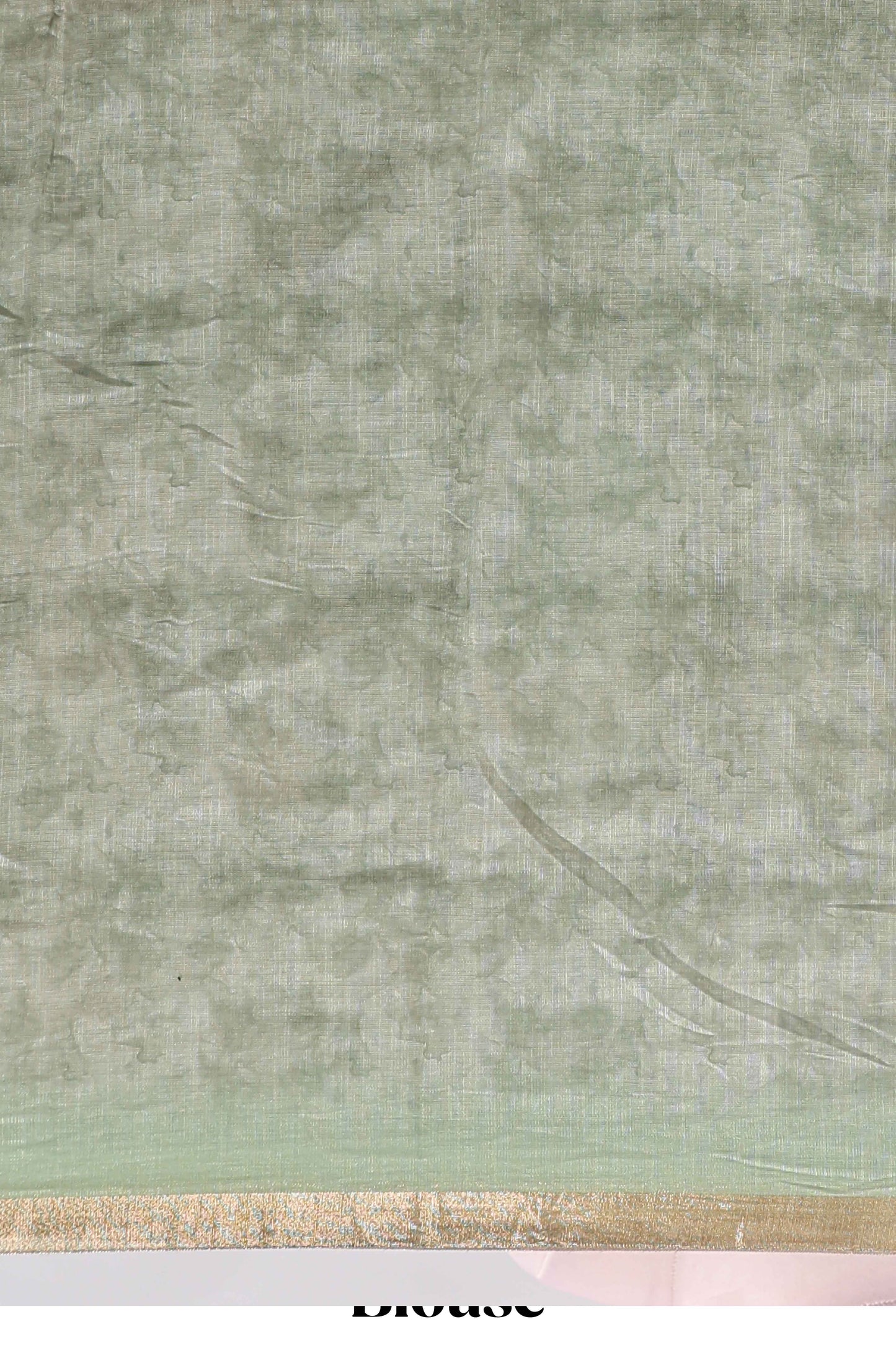Green floral design linen cotton saree with self zari border and matching blouse