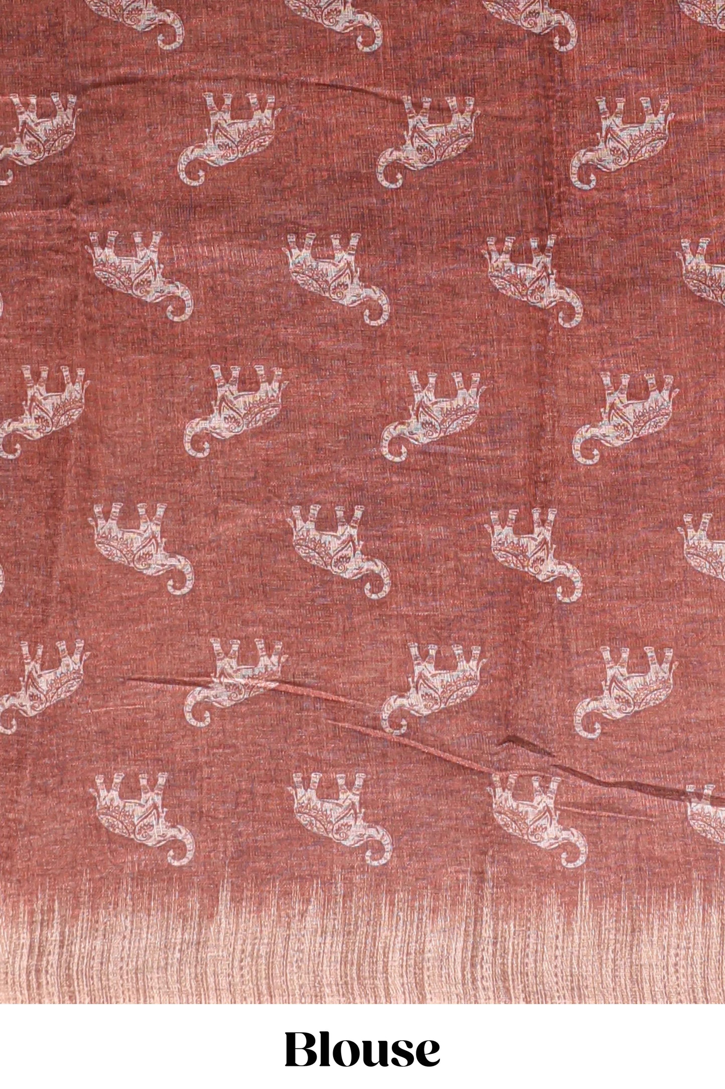 Brown floral & elephant motifs linen cotton with contrast border and matching blouse