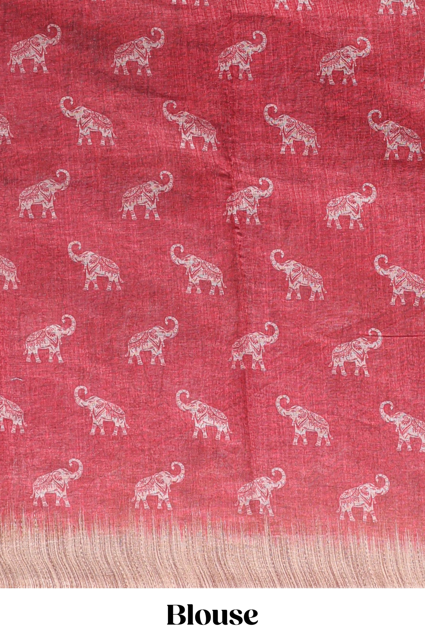 Red floral & elephant motifs linen cotton with contrast border and matching blouse