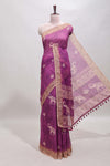 Magenta floral & elephant motifs linen cotton with contrast border and matching blouse