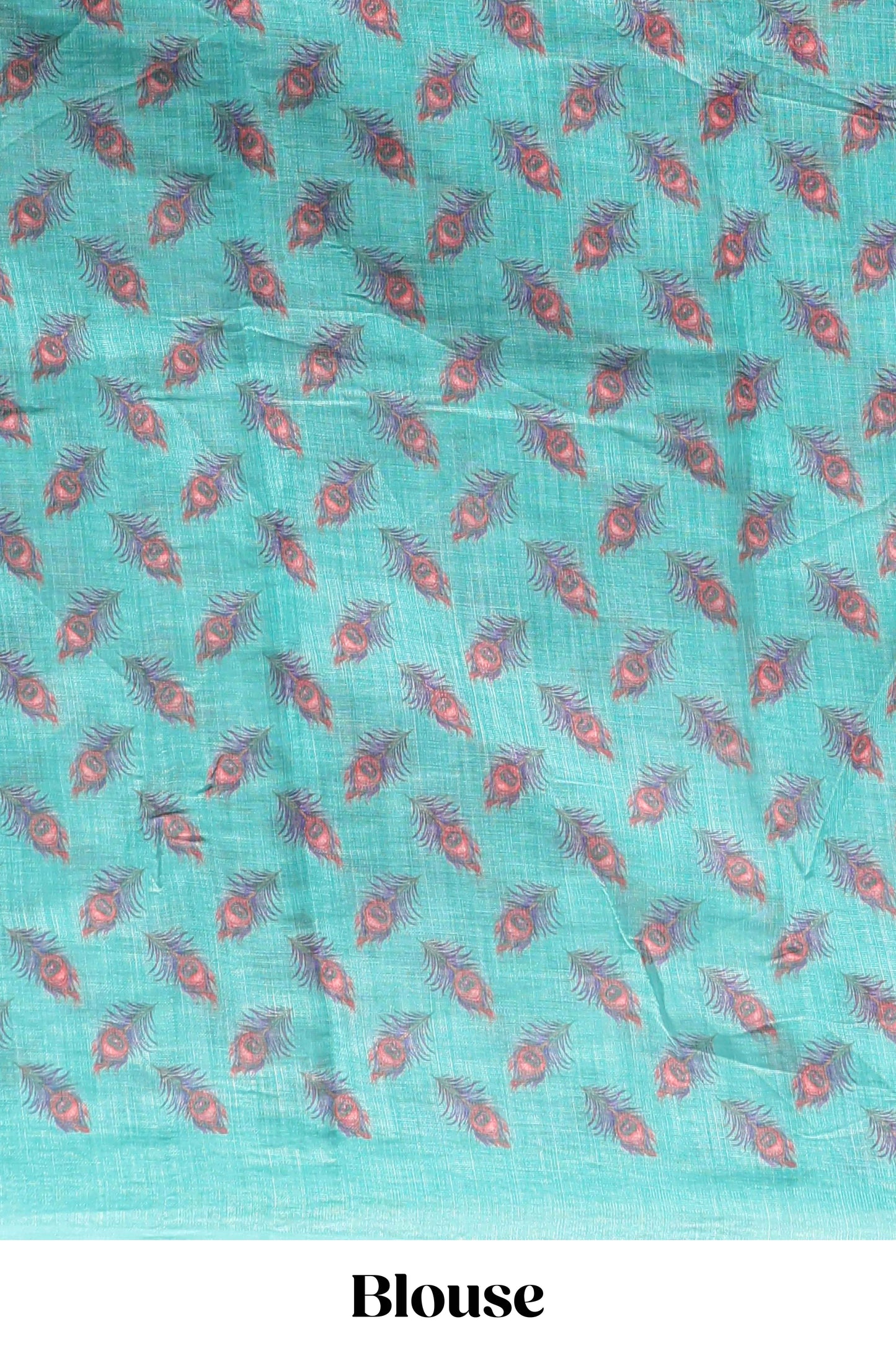 Green peacock feather motifs linen cotton saree with self border and matching blouse