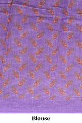 Violet peacock feather motifs linen cotton saree with self border and matching blouse