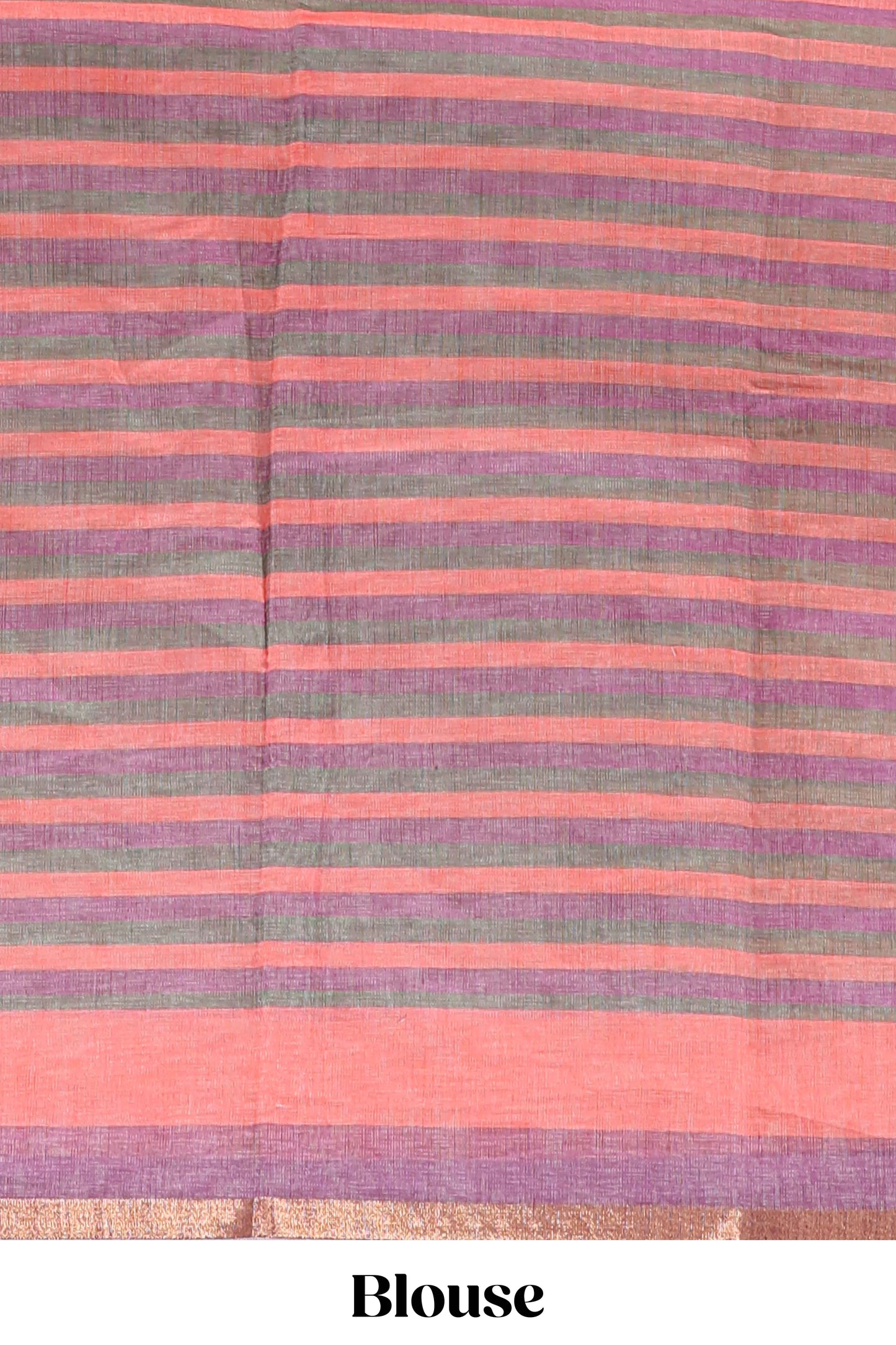 Light pink artistic traditional tribal print linen cotton saree with contrast border and striped blouse